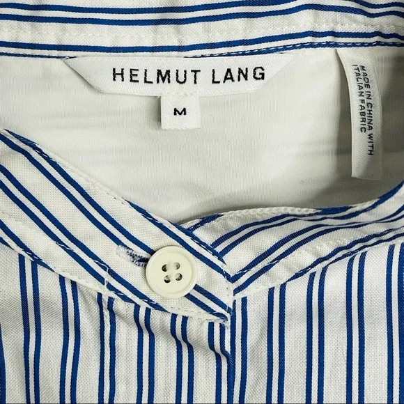 Helmut Lang Blue Striped Sleeveless Tie-Front Cotton Poplin Shirt Size Medium - Picture 9 of 13